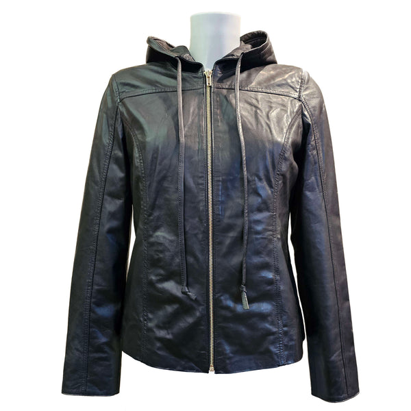 BTF, weiche Bikerjacke in schwarz mit Kapuze