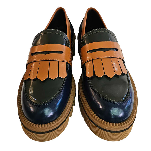 JHAY, Pennyloafer mit Tassel in Blau, Moosgrün und Cognac