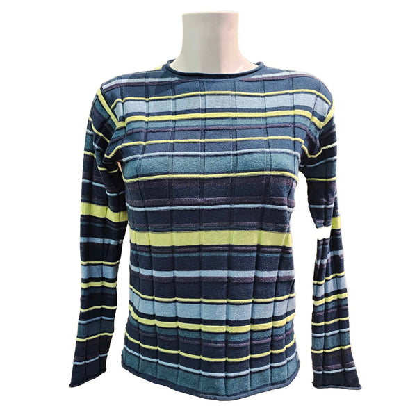 N.O.K., Pullover mit Ringelstreifen in Petrol,  Neongelb und Blau