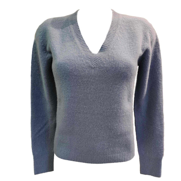 Vanisé, Taubenblauer Cashmere Pullover mit V-Ausschnitt