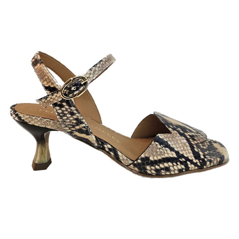 Pedro Miralles, elegante Sandalette in Snakeprint Schwarz-Beige